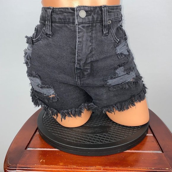 Mossimo Supply Co. 6 / 28 Black Gray Distressed High Rise Fringe Hem Shorts - Picture 1 of 9